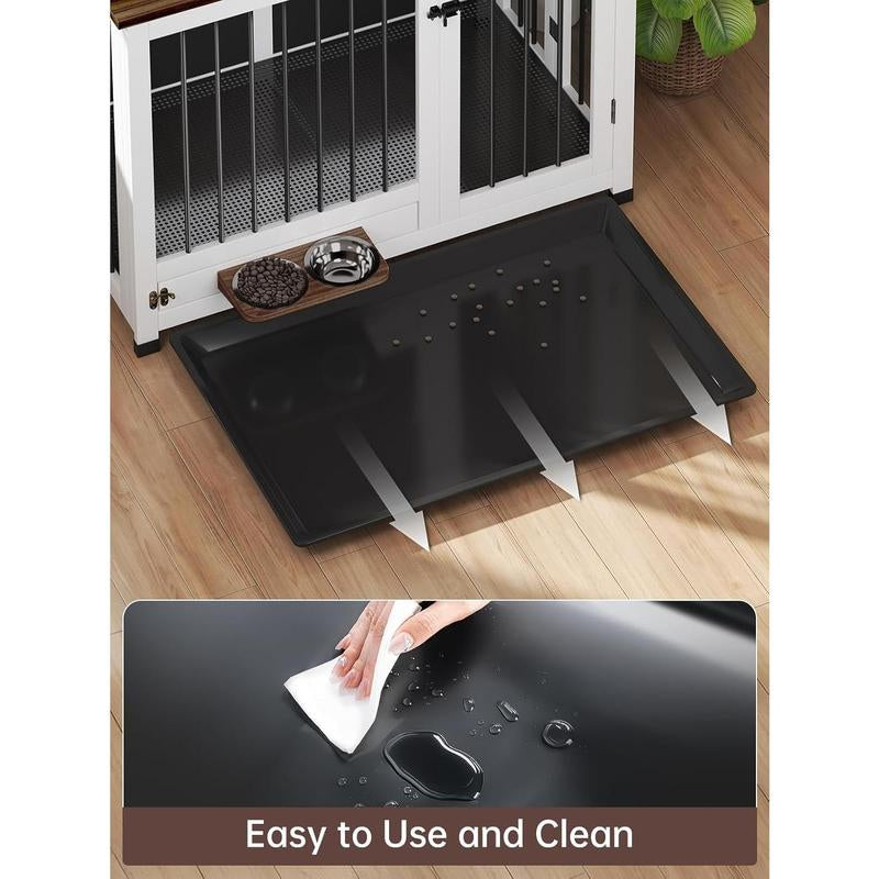 39.4'' Dog Crate Furniture, Foldable Wooden Dog Kennel with 360° Feeder, Detachable Tray, Easy Assembly for Medium & Large Dogs Cage Home Pet Supplies