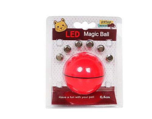Product packaging for red LED Magic Ball cat toy.