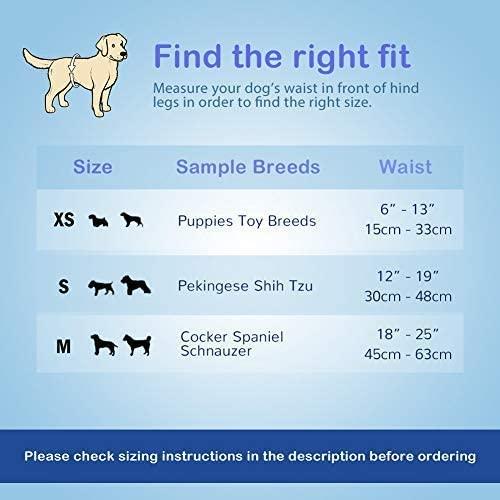 Size guide for disposable male wraps: XS, S, M with sample breeds and waist ranges in inches and centimeters.