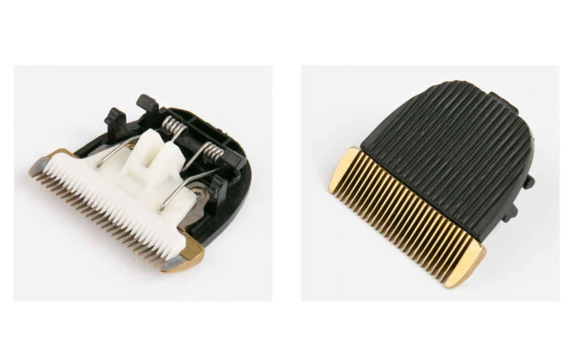 Pet deshedding glove and replacement ceramic blade head accessories for the clipper.