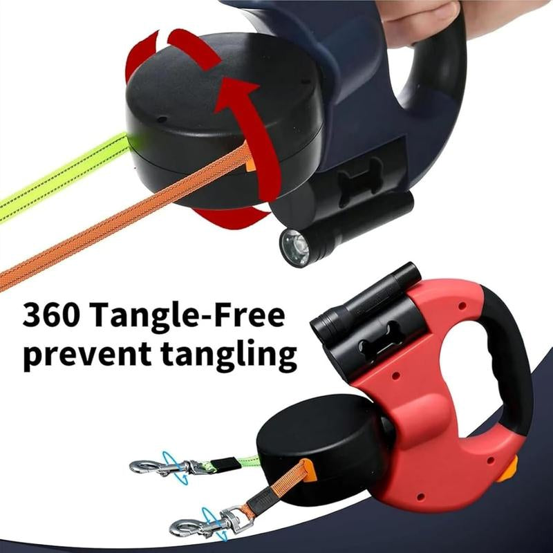 Tangle-Free Dual Dog Leash with 360° Swivel Head – for 2 Small to Medium Dogs (30 Lbs), 10Ft Retractable Leash, Lightweight Anti-Wear Handle,