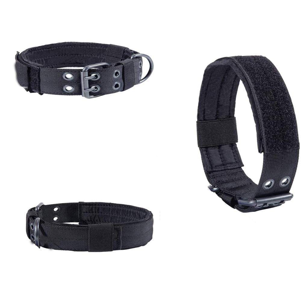Two angles of the heavy-duty black nylon dog collar.