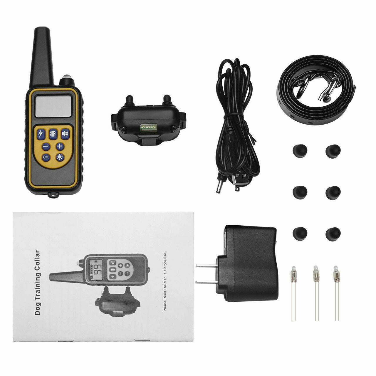 Handheld transmitter with orange receiver unit and contacts.