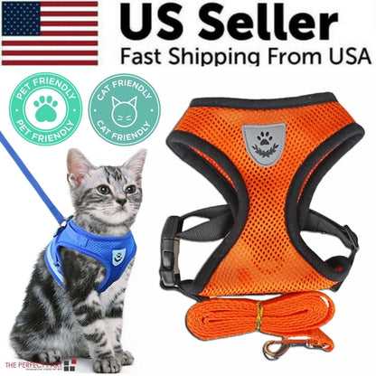 Orange mesh dog harness shown with reflective trim and US Seller note.