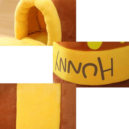 Close-up collage of soft plush fabric, stitched seams, and “HUNNY” label.