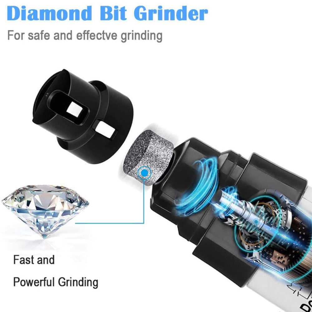 detail of diamond grinding bit and motor of cordless dog and cat nail trimmer
