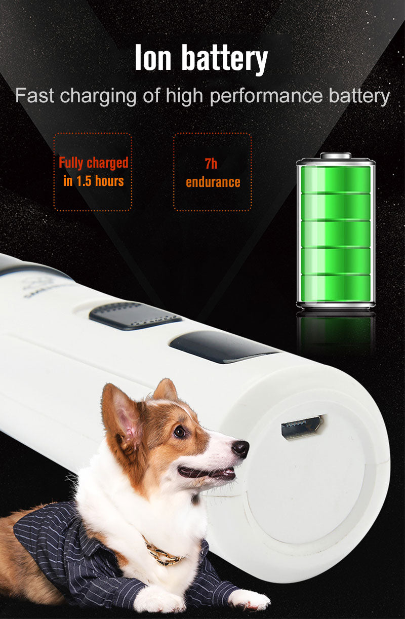 battery life graphic for cordless pet nail trimmer with high-capacity ion battery