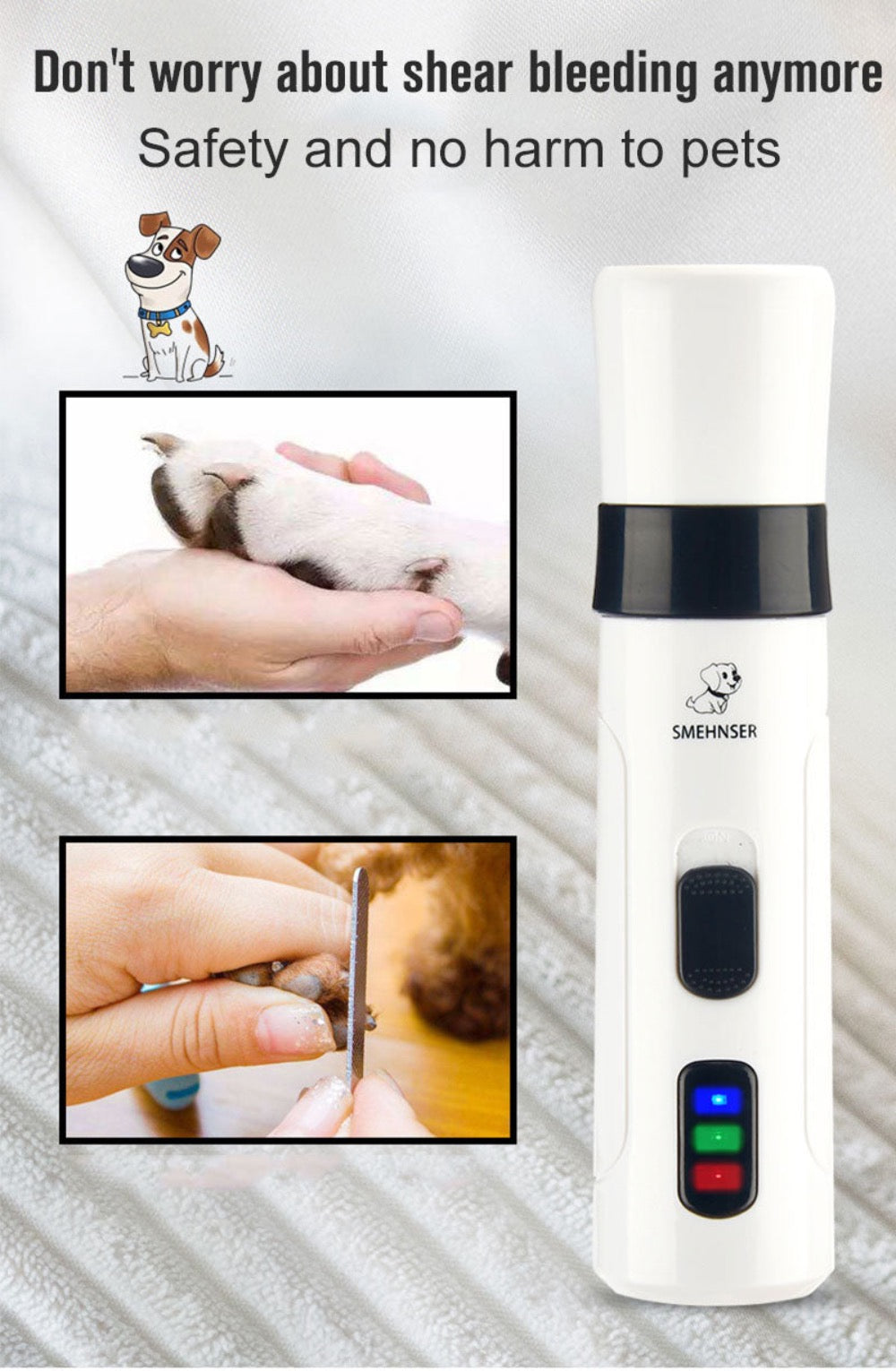 infographic comparing safe grinding to clipping with cordless pet nail trimmer