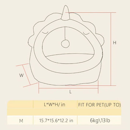 Size chart for Dinosaur Pet House M 15.7 x 15.6 x 12.2 inches, up to 13 lb – Pawfy Land