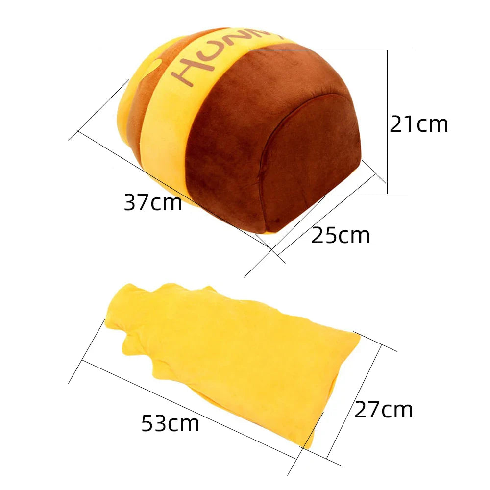 Dimensions of honey jar bed (37×25×21 cm) and blanket mat (53×27 cm) shown.