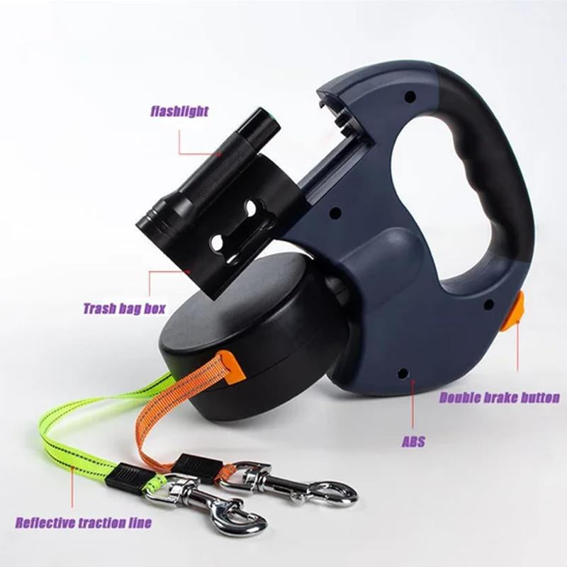 Tangle-Free Dual Dog Leash with 360° Swivel Head – for 2 Small to Medium Dogs (30 Lbs), 10Ft Retractable Leash, Lightweight Anti-Wear Handle,